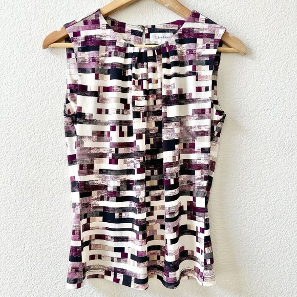 Calvin Klein Tops - NEW Calvin Klein Geometric Sleeveless Stretch Top Size Small Eggplant Multi